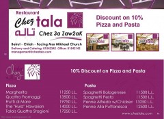 Chez Tala Restaurant 10% on Pizza and Pasta